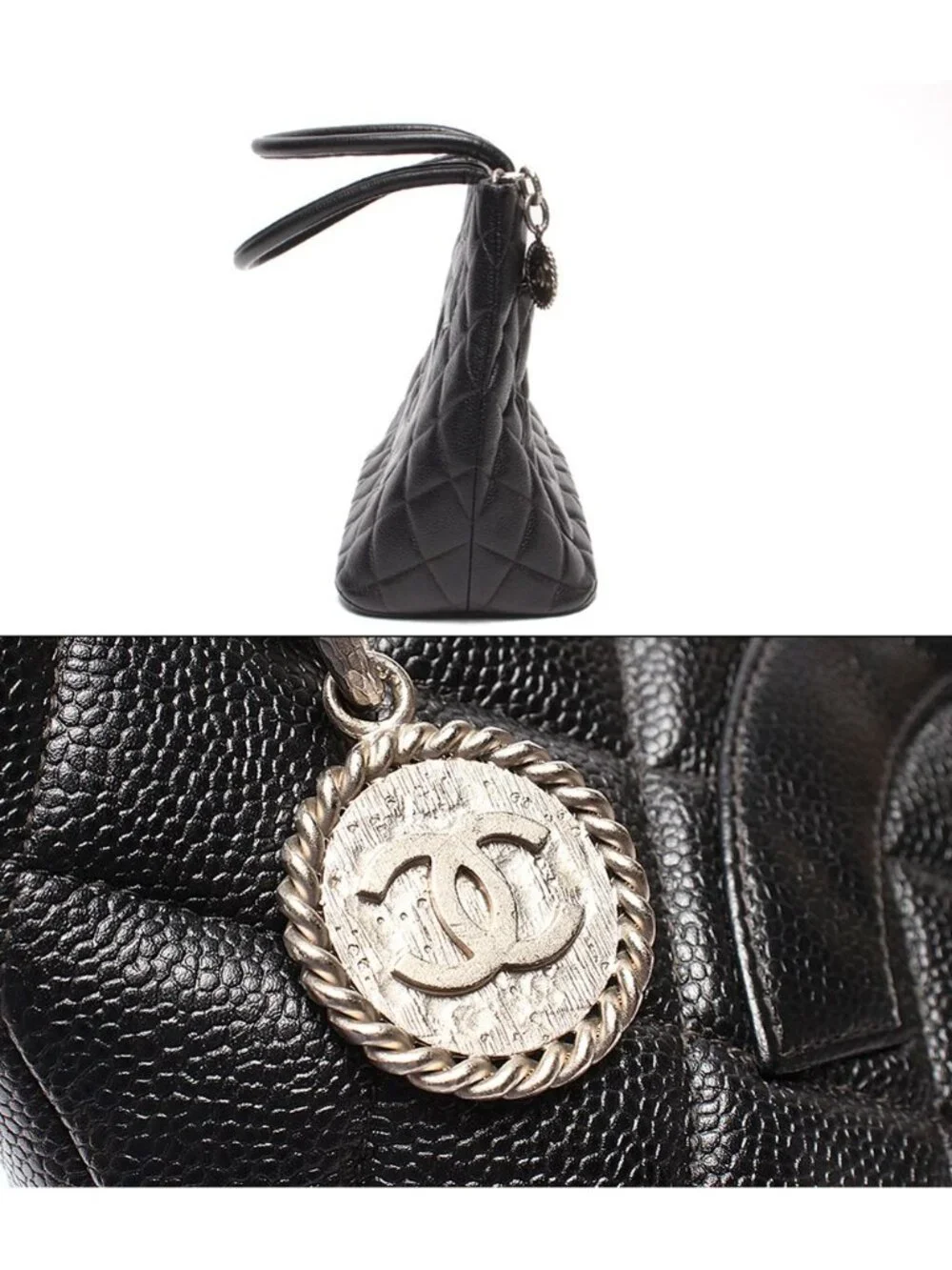 Chanel Tote Bag Silver Caviar Leather Quilted Reissue